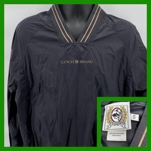 Cinch Brand Mens Pullover Windbreaker Jacket Sz S‎ Black V Neck Logo Lightweight